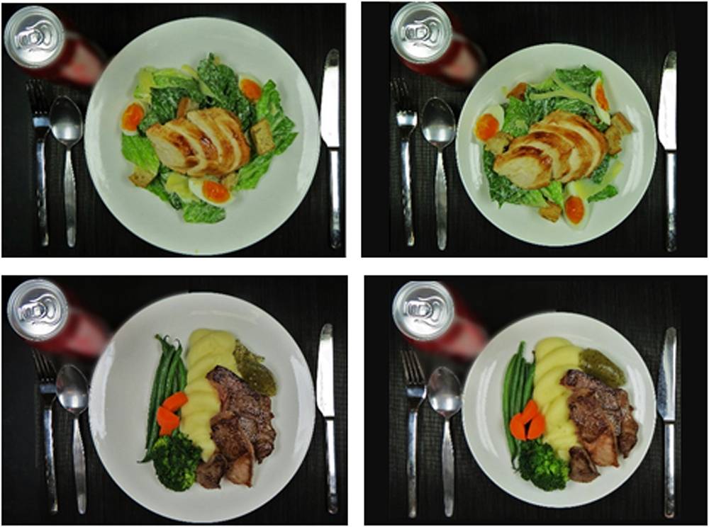 Gleiche Mahlzeit, unterschiedliche Tellergröße (27 cm [A] Vs. 23 cm [B] – beeinflusst dieser Faktor tatsächlich die Anzahl der Kalorien, die wir aufnehmen? (Bildquelle: Peng, 2017)
